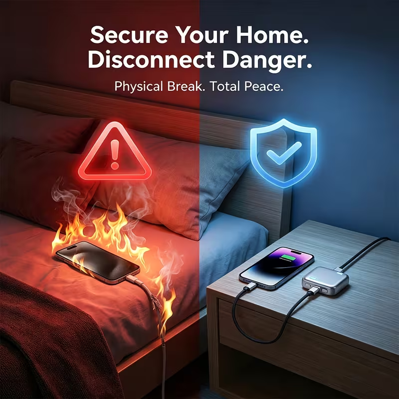 Smart 140W USB‑C Auto‑Disconnect Charger Adapter｜Auto Cut‑Off After Full Charge, Physical Power‑Off Overcharge Protection for Night Safe Charging