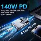 Smart 140W USB‑C Auto‑Disconnect Charger Adapter｜Auto Cut‑Off After Full Charge, Physical Power‑Off Overcharge Protection for Night Safe Charging