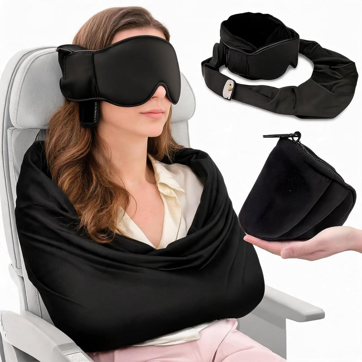 3-in-1 Travel Sleep Set | 3D Eye Mask, Anti Head-Bob Headrest & Wrist Rest
