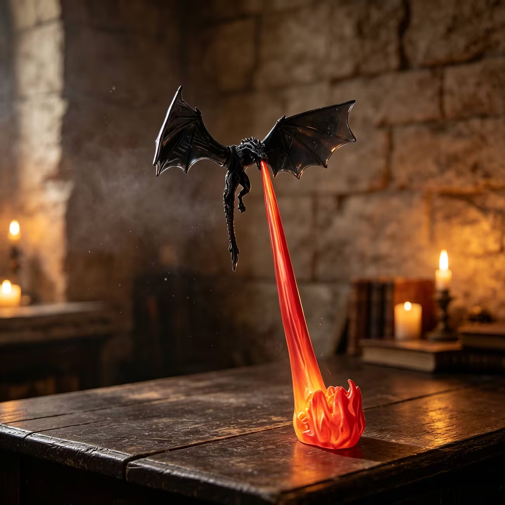 🔥Fire‑Breathing Medieval Black Flame Dragon Statue  Halloween Fantasy Dragon Ornament for Desk, Bookshelf & Reading Nook
