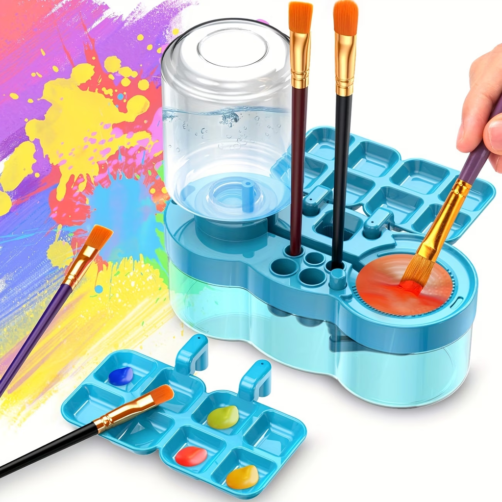 Ultimate Water Circulation Paint Brush Cleaner Kit – Built-in Drain, Palette & Holder for Water-Based Painting
