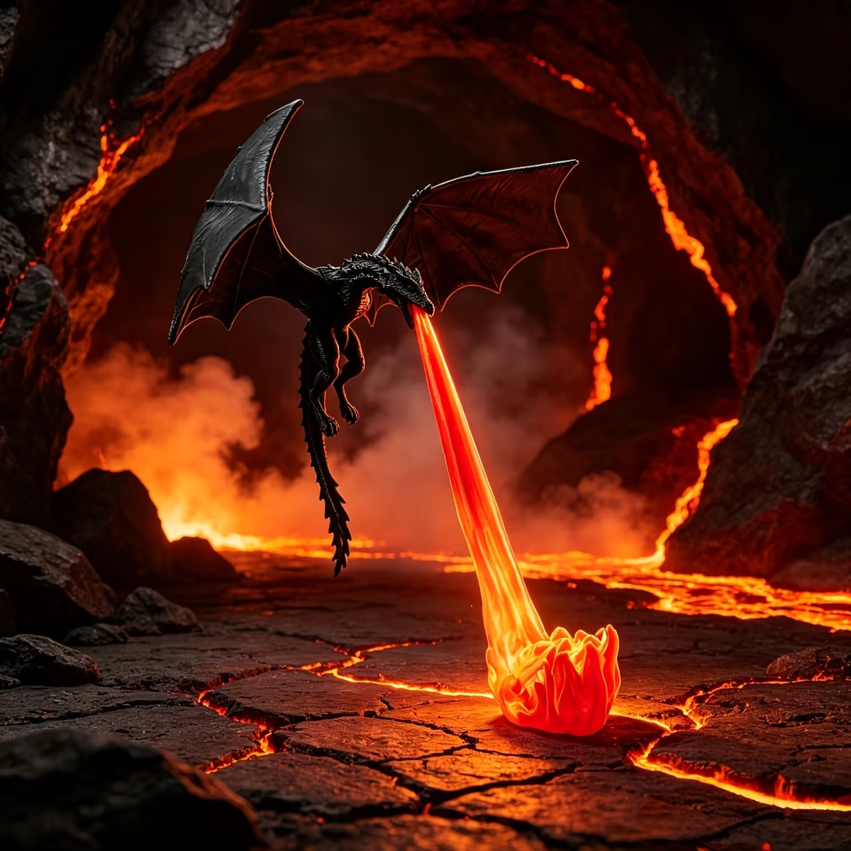 🔥Fire‑Breathing Medieval Black Flame Dragon Statue  Halloween Fantasy Dragon Ornament for Desk, Bookshelf & Reading Nook