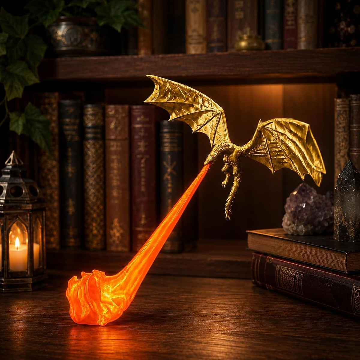 🔥Fire‑Breathing Medieval Black Flame Dragon Statue  Halloween Fantasy Dragon Ornament for Desk, Bookshelf & Reading Nook