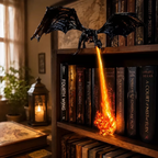 🔥Fire‑Breathing Medieval Black Flame Dragon Statue  Halloween Fantasy Dragon Ornament for Desk, Bookshelf & Reading Nook
