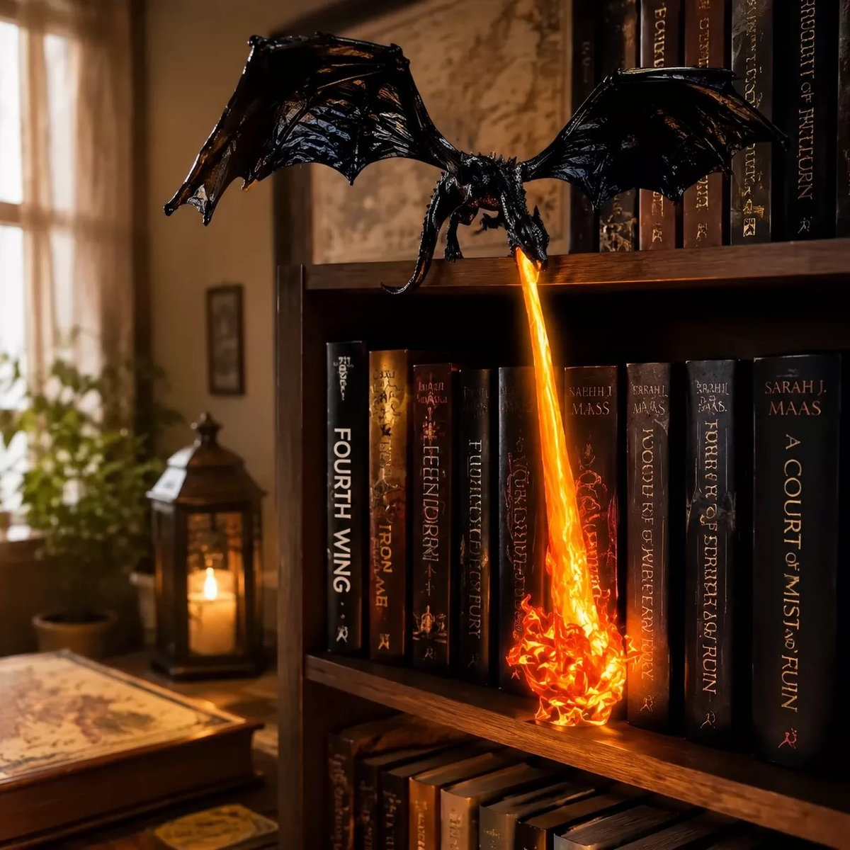 🔥Fire‑Breathing Medieval Black Flame Dragon Statue  Halloween Fantasy Dragon Ornament for Desk, Bookshelf & Reading Nook