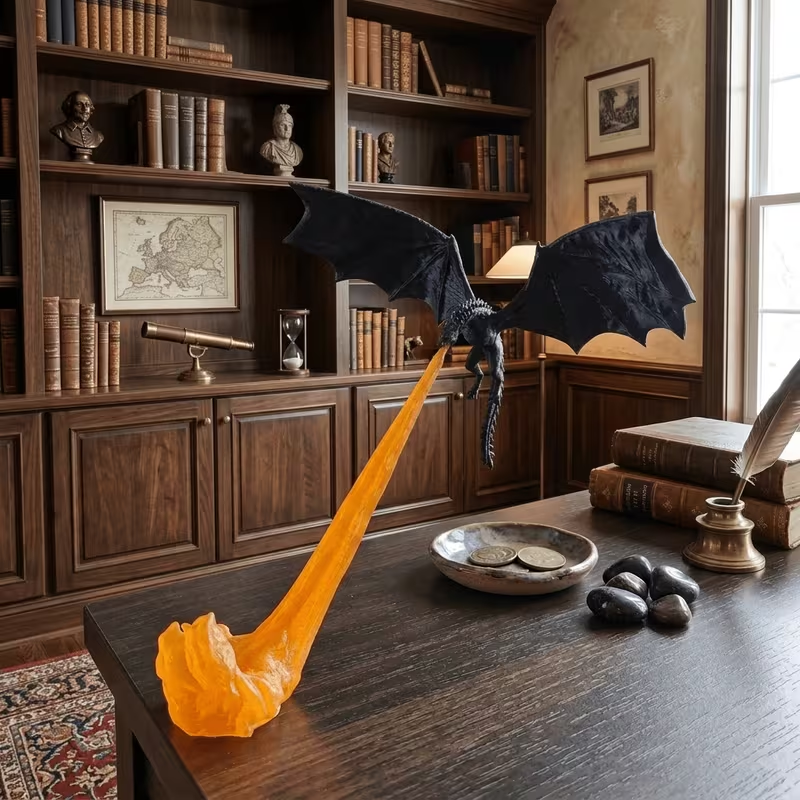 🔥Fire‑Breathing Medieval Black Flame Dragon Statue  Halloween Fantasy Dragon Ornament for Desk, Bookshelf & Reading Nook