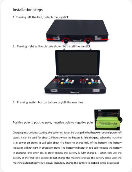 Installation steps for the arcade console