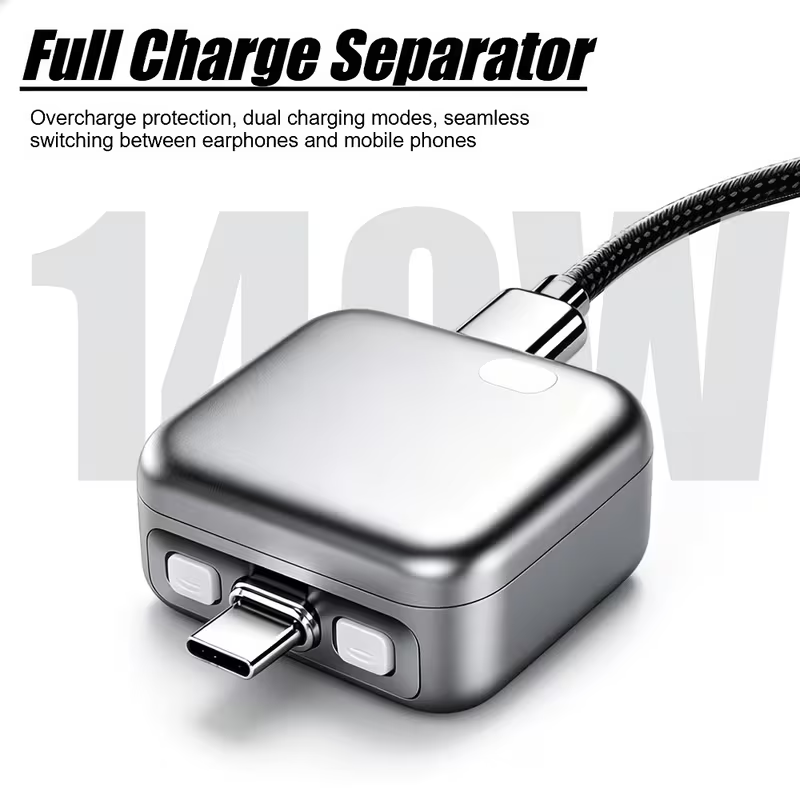 Smart 140W USB‑C Auto‑Disconnect Charger Adapter｜Auto Cut‑Off After Full Charge, Physical Power‑Off Overcharge Protection for Night Safe Charging